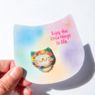 Hand-painted Cat Brooch with hand-coloured card