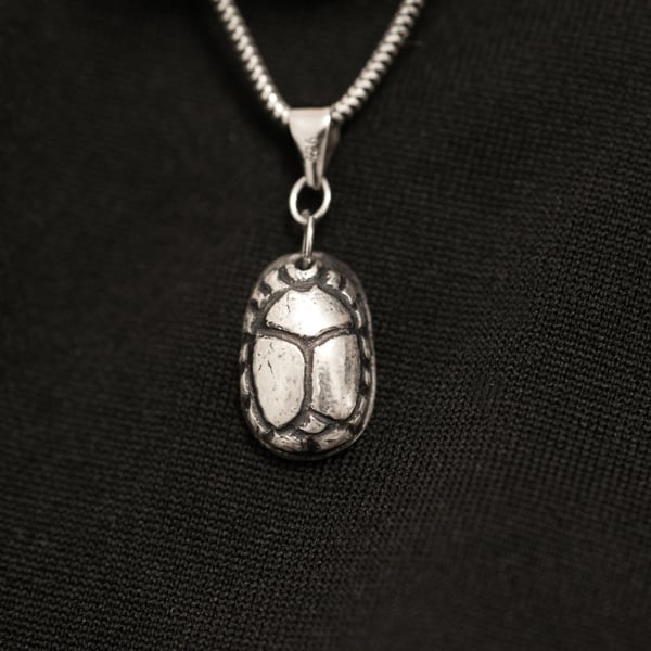Mini Handmade Fine Silver Scarab Pendant – Ancient Egyptian Symbol