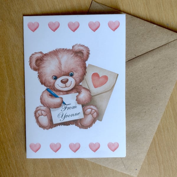 6 x Teddy Bear Notelets with envelopes and heart stickers - Personalised