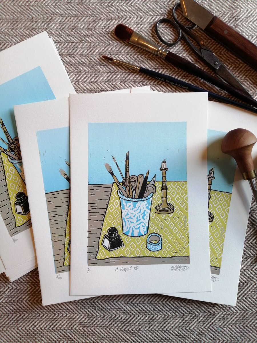 "A Useful Pot" Reduction Lino Print