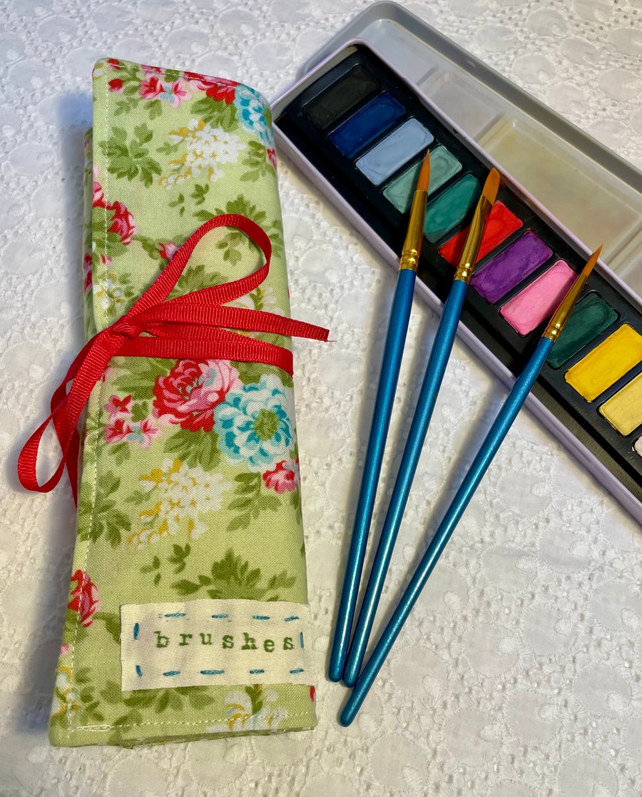 Floral Artists Roll Paintbrush Holder and Brush Set