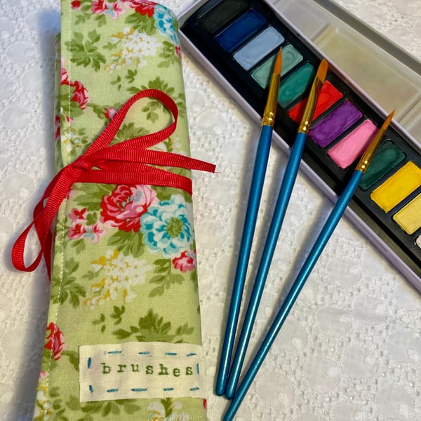 Floral Artists Roll Paintbrush Holder and Brush Set