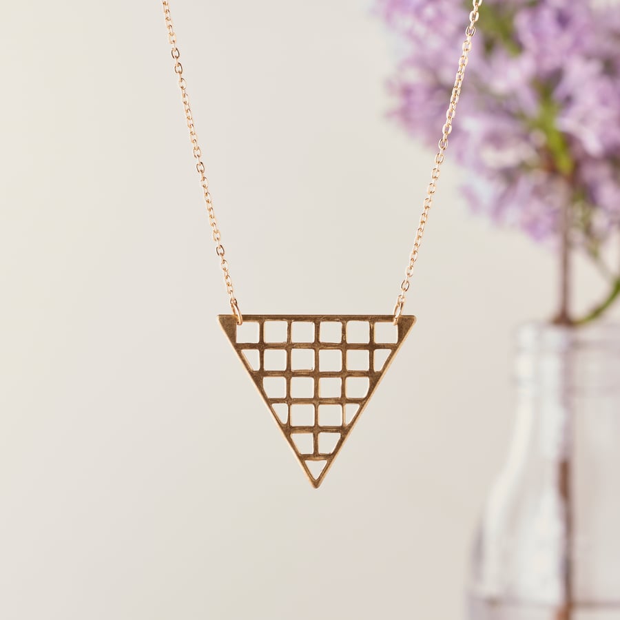 Extra Long Gold Chain Necklace - Long pendant necklace - Triangle pendant