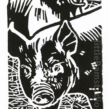 Berkshire Piglets - Original Hand Pulled Linocut Print