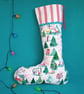 Upcycled Christmas Stocking - snowy winter scene with pink and red hearts - Image 1