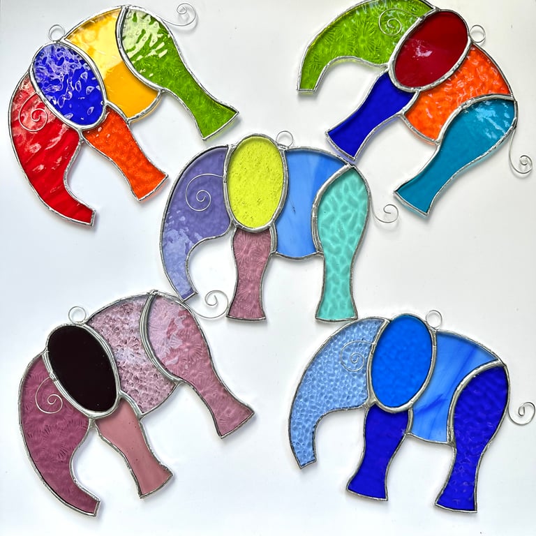 Stained Glass Elephant Suncatchers - Handmade Hanging Decoration 
