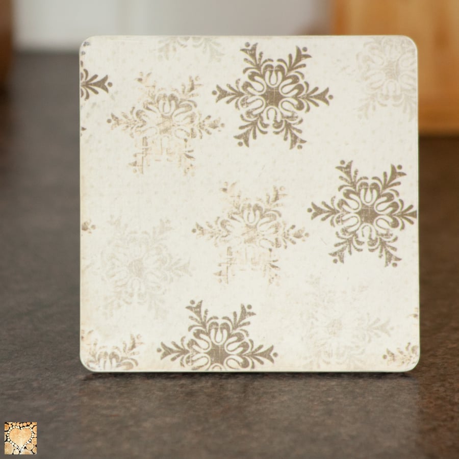 Wooden Coasters with Snowflake Design, Set of 6