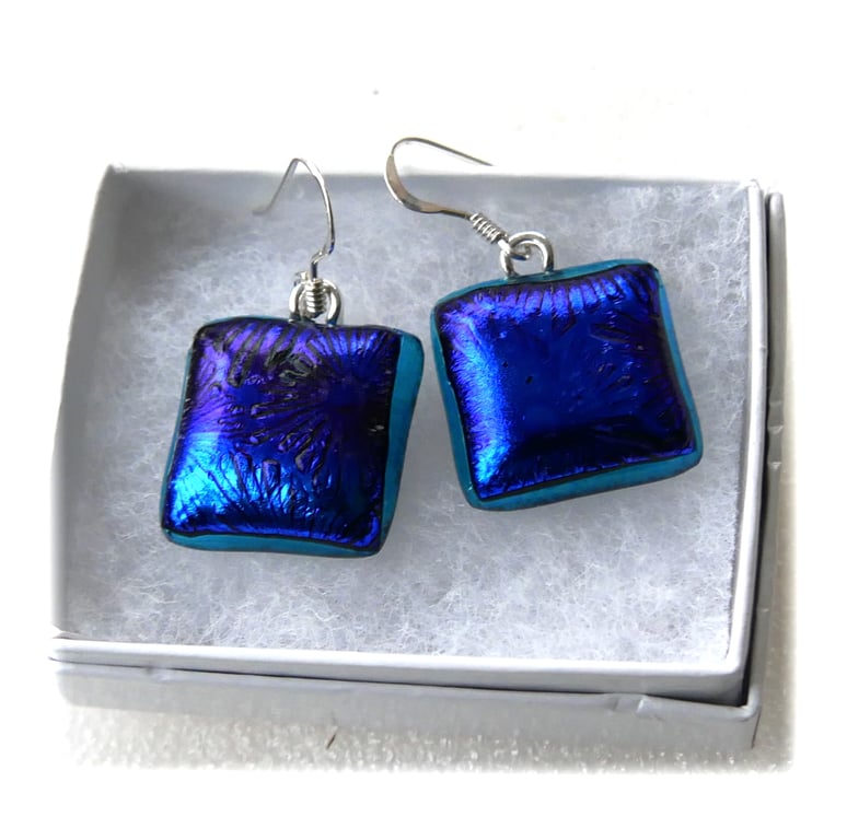 Luxury Dichroic Earrings Fused Glass L014 Sterling Silver hooks