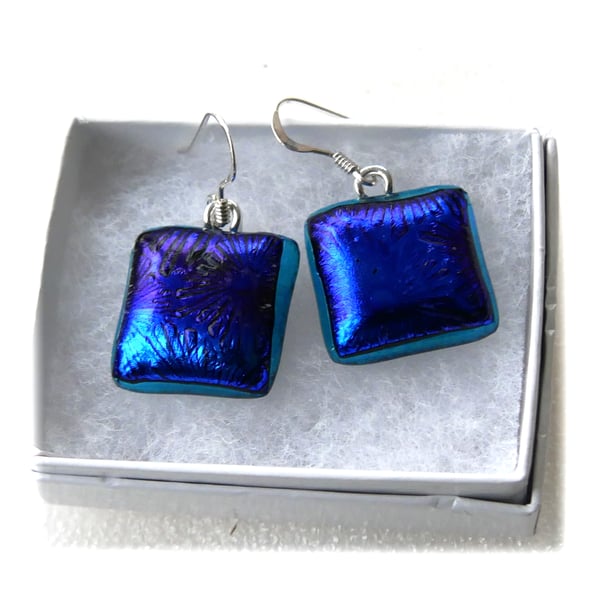 Luxury Dichroic Earrings Fused Glass L014 Sterling Silver hooks