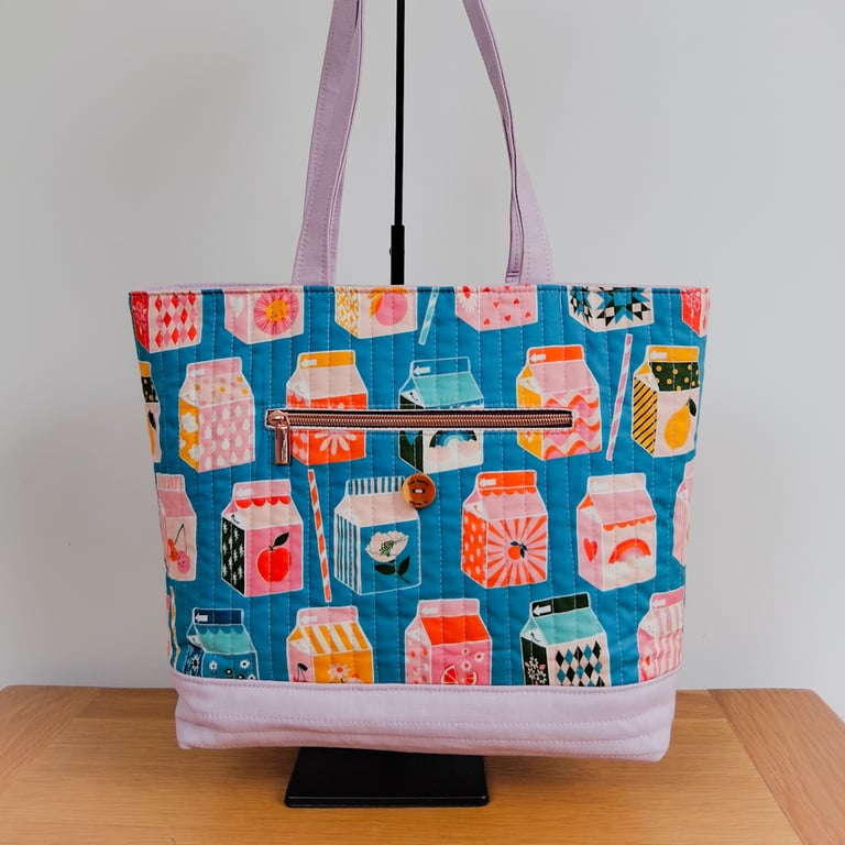 Juice Cartons Print Quilted Tote Bag