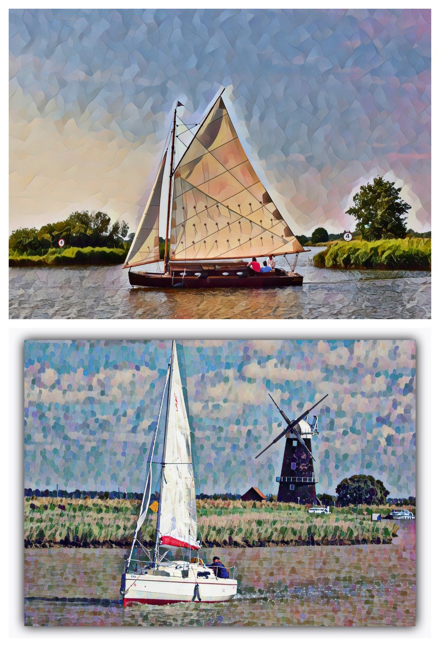 Pack of 2 A5 Greeting Cards Norfolk Broads Sailing Boats 