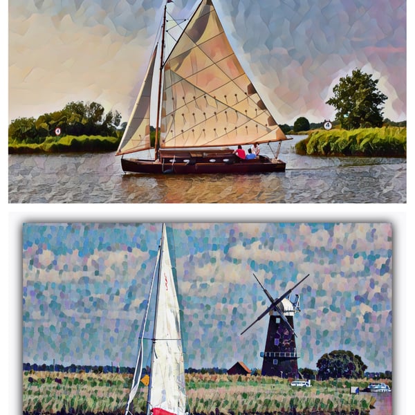 Pack of 2 A5 Greeting Cards Norfolk Broads Sailing Boats 