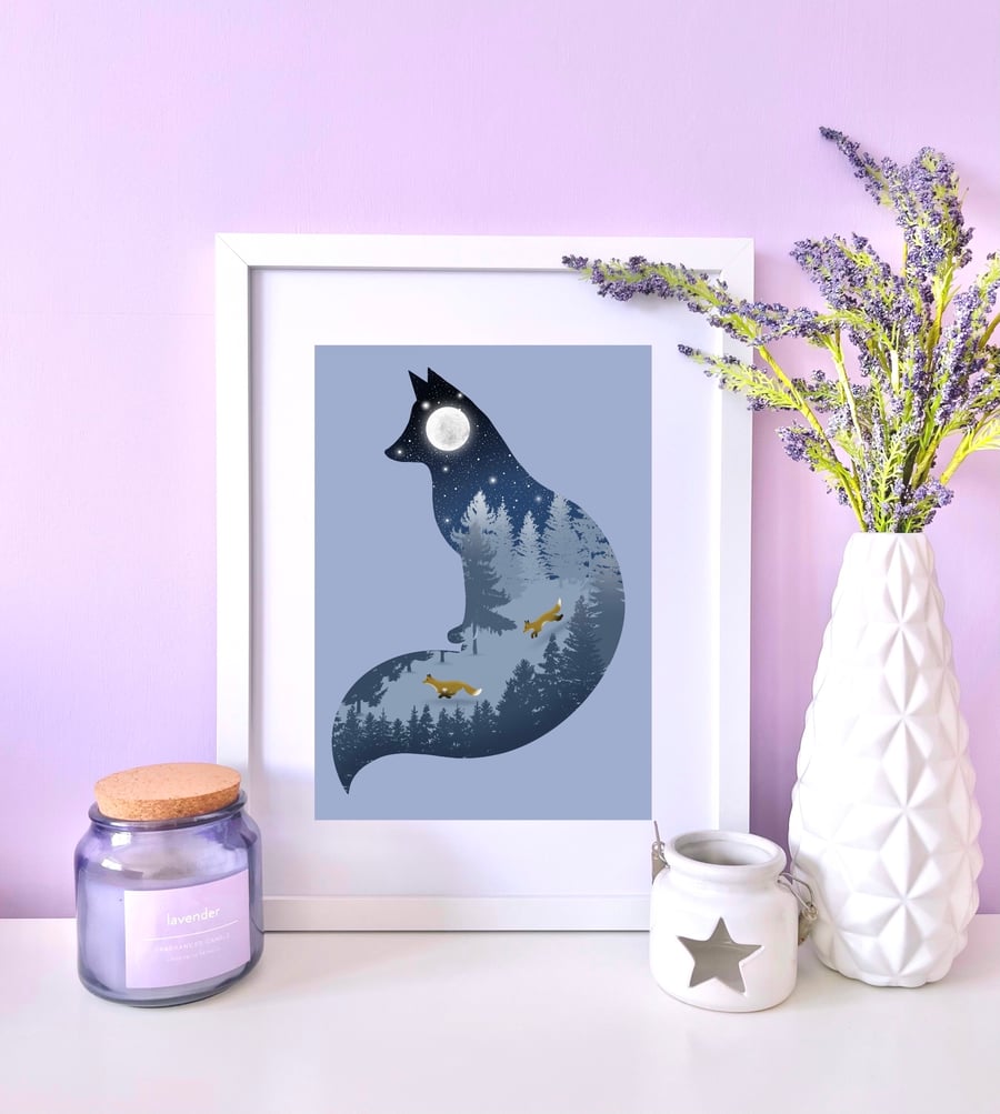 Fox Art Print, Woodland Theme Print, A4 Print