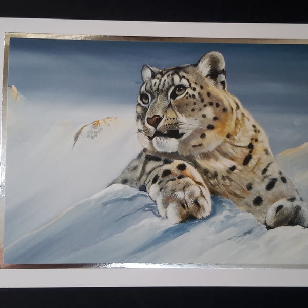 Snow Leopard Blank Greeting Card - Wildlife Artwork By Pollyanna Pickering