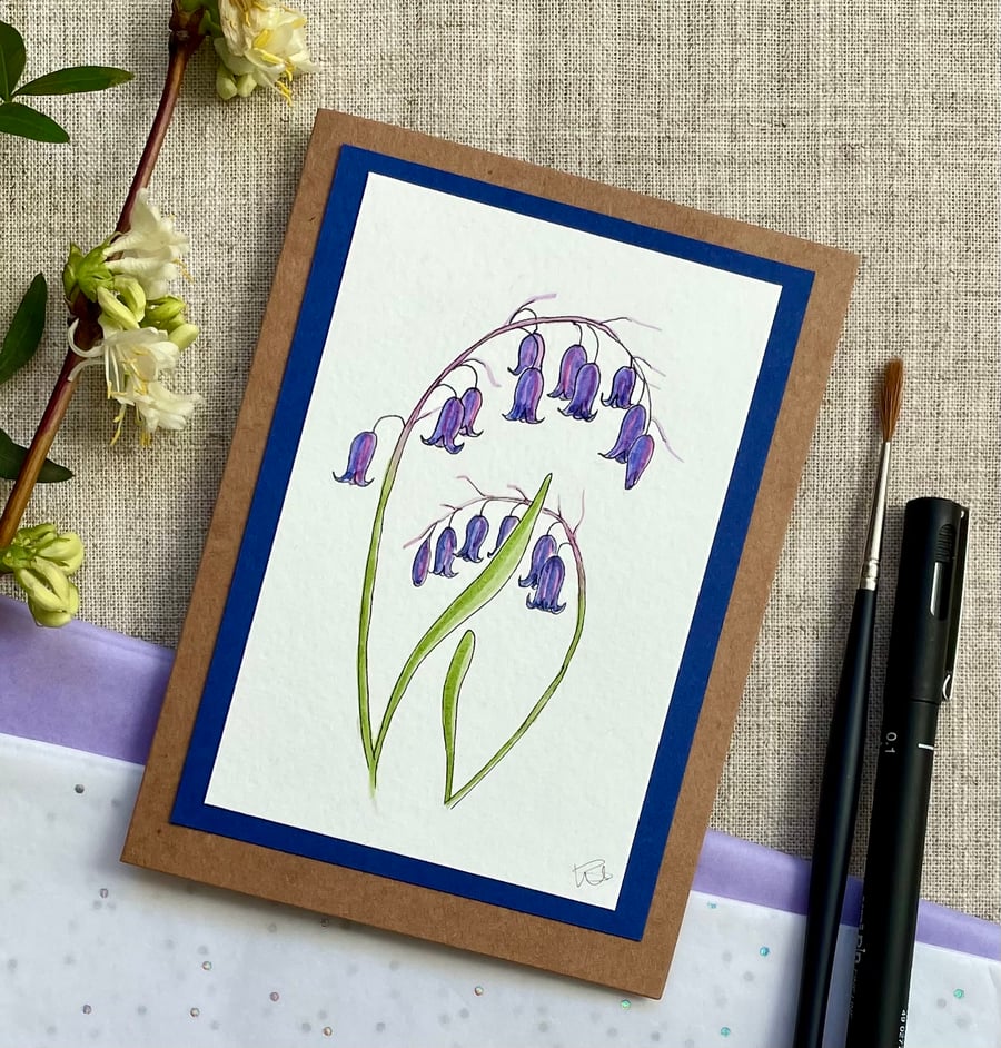Card, greetings card, Blue Bells, hand painted, original artwork. 