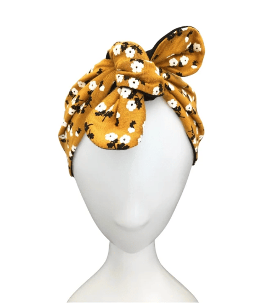 Wide Knotted Headband for Women, Mustard Yellow Tie Up Headband, Gifts for Her