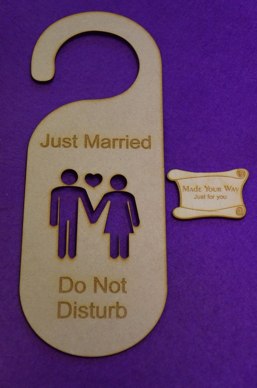 MDF Door Hanger, Just Married, Do not Disturb - Laser cut wooden shape