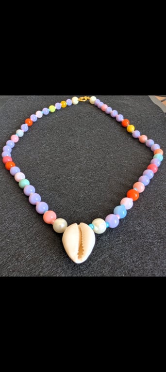 Sea Shell Bright Beaded T-Bar Necklace 