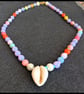 Sea Shell Bright Beaded T-Bar Necklace 
