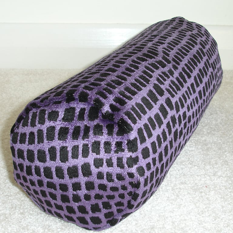 Bolster Cushion Cover Purple Black Velvet 16" x 6" Round Cylinder 6x16