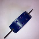 Dyed Blue Leather Hair Stick Barrette with 6 Blue Gemstones - FREE SHIPPING