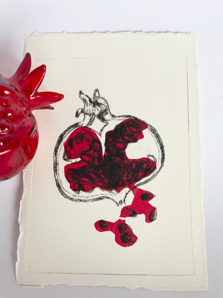Pomegranate Print, Handmade Drypoint A6 Size