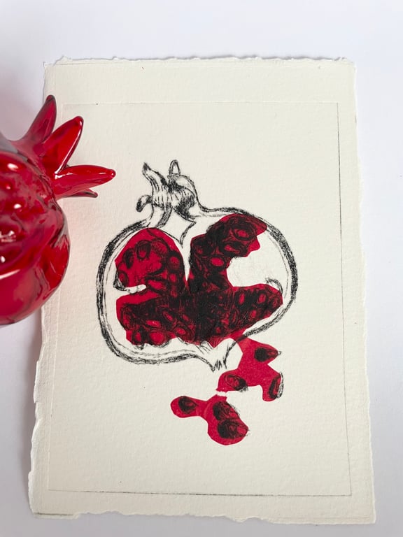 Pomegranate Print, Handmade Drypoint A6 Size