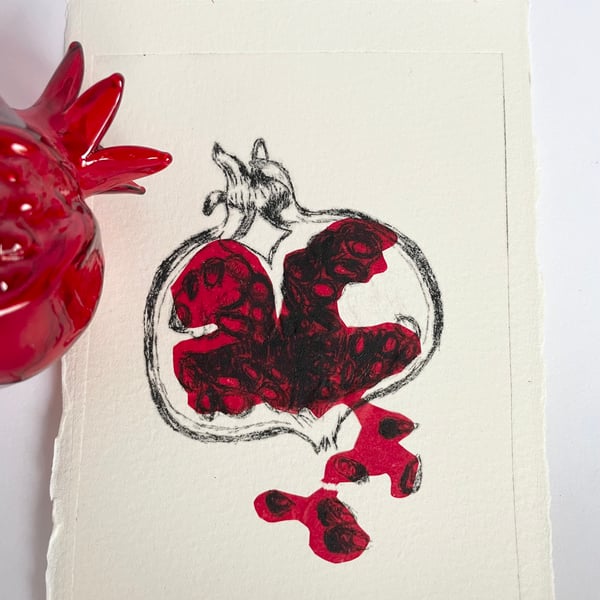 Pomegranate Print, Handmade Drypoint A6 Size