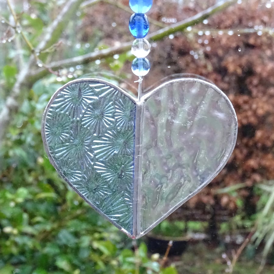 Stained Glass Small Heart Suncatcher - Handmade Decoration - Pale Blue 