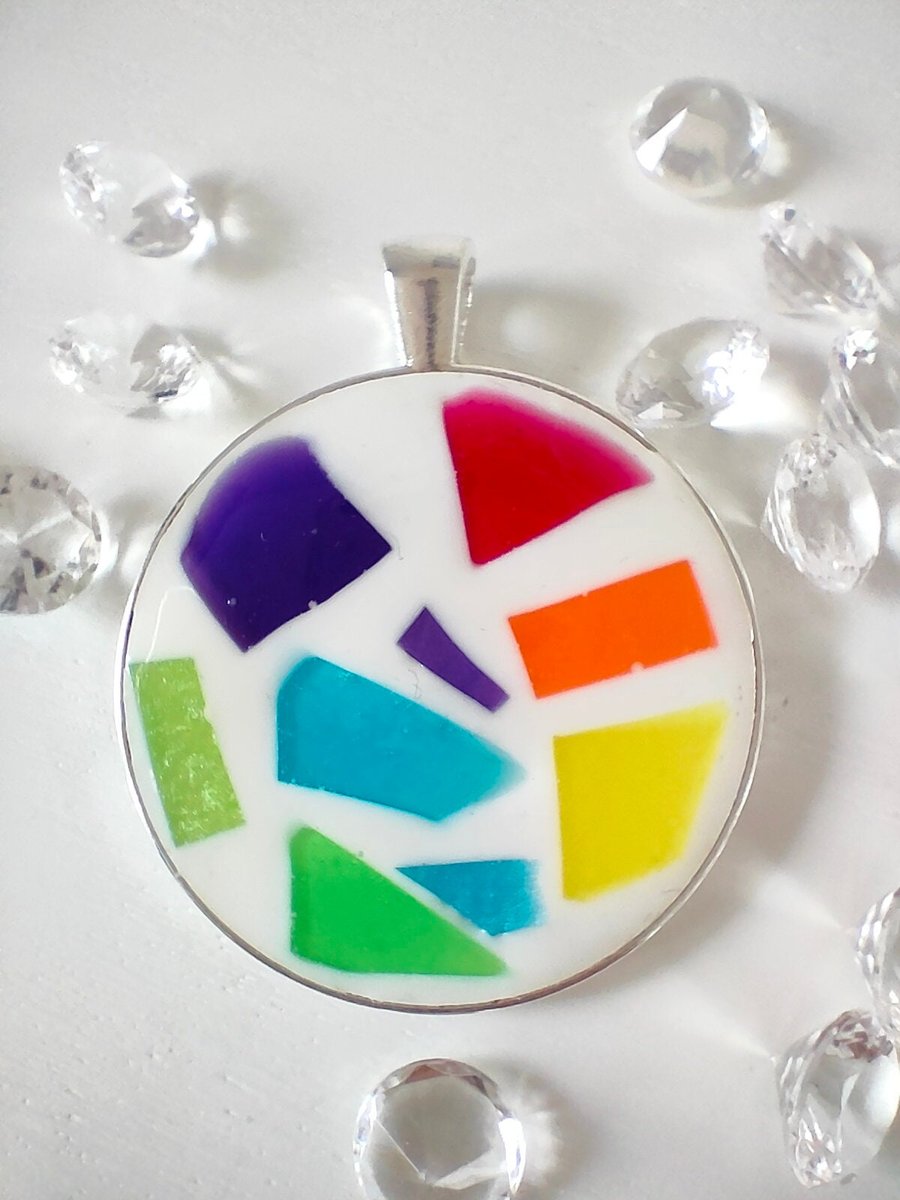 Mosaic Effect Rainbow Resin Pendant