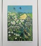 'Listening to the Skylarks' - linoprint - Image 5