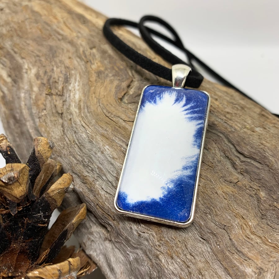 White Feather Cyanotype Pendant Necklace