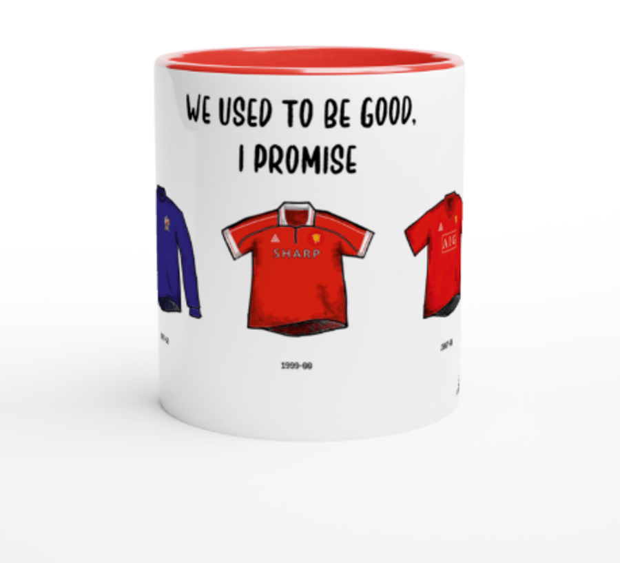 Manchester United Funny Mug - Football Kits Through The Ages
