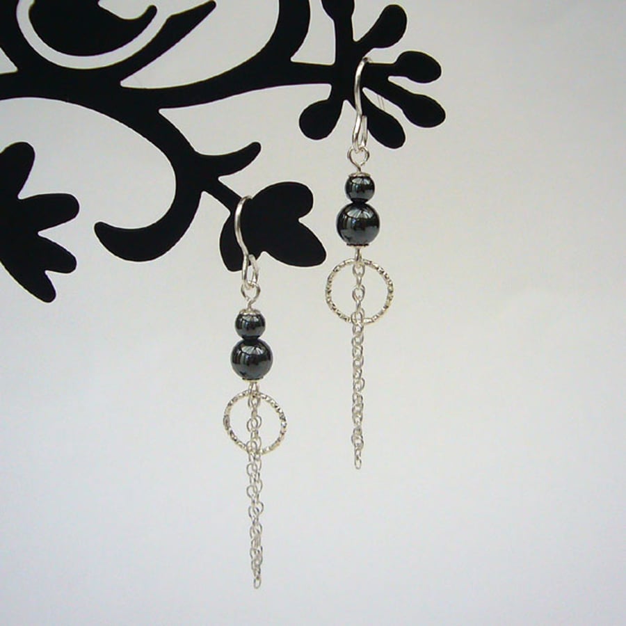 Haematite & chain drop earrings, drop earrings, bead earrings