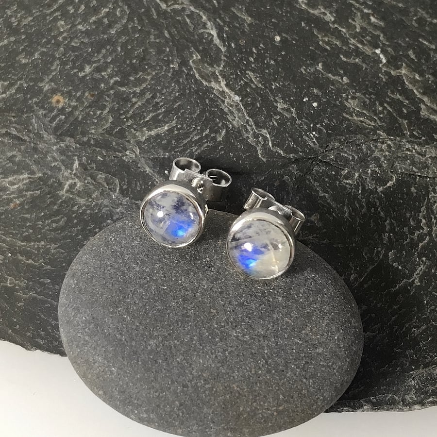  Moonstone stud earrings sterling silver , gemstone studs 