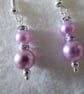 Earrings beautiful Lilac Pearl beads with sparkle detail. 4cm Dangle silver hook - Image 2