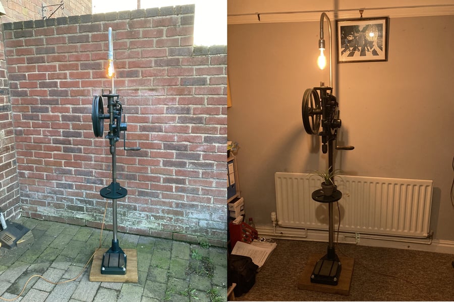 Drill Press Floor Lamp, Antique Pillar Drill made into Industrial Statement Lamp