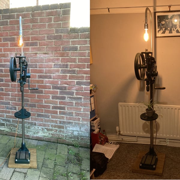 Drill Press Floor Lamp, Antique Pillar Drill made into Industrial Statement Lamp