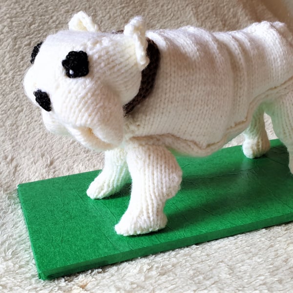 English Bulldog knitted collectible on stand