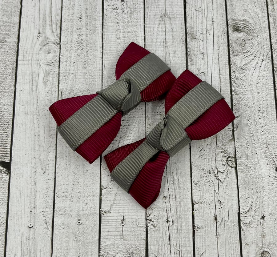 School Itty Bitty Wine and Grey on Clips (pair)
