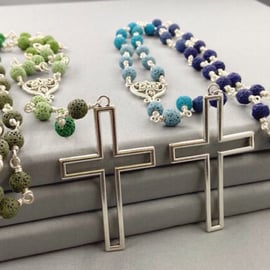 Ombre Lava Rock Rosary Style Necklace - Choice of Blue or Green - No Clasp