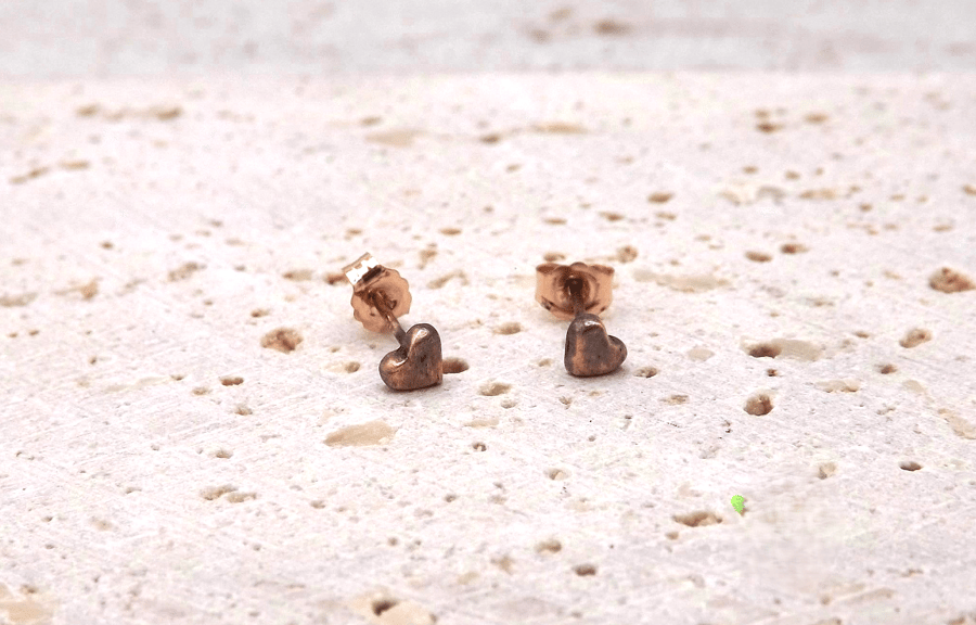 Dainty Recycled Copper Heart Stud Earrings.