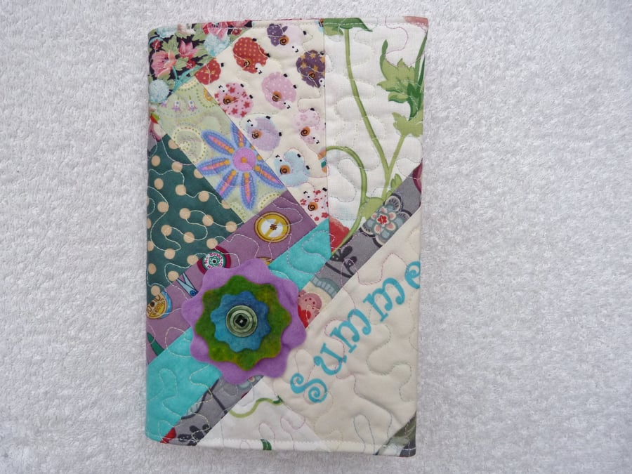 A5 Lined Notebook with Quilted Crazy Patchwork Removeable Cover. Light  Colours.