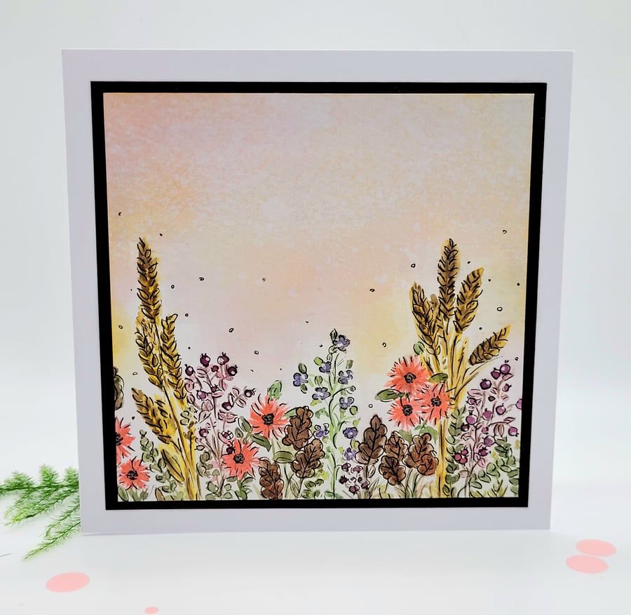 Blank handpainted card, original art, wildflower, birthday  