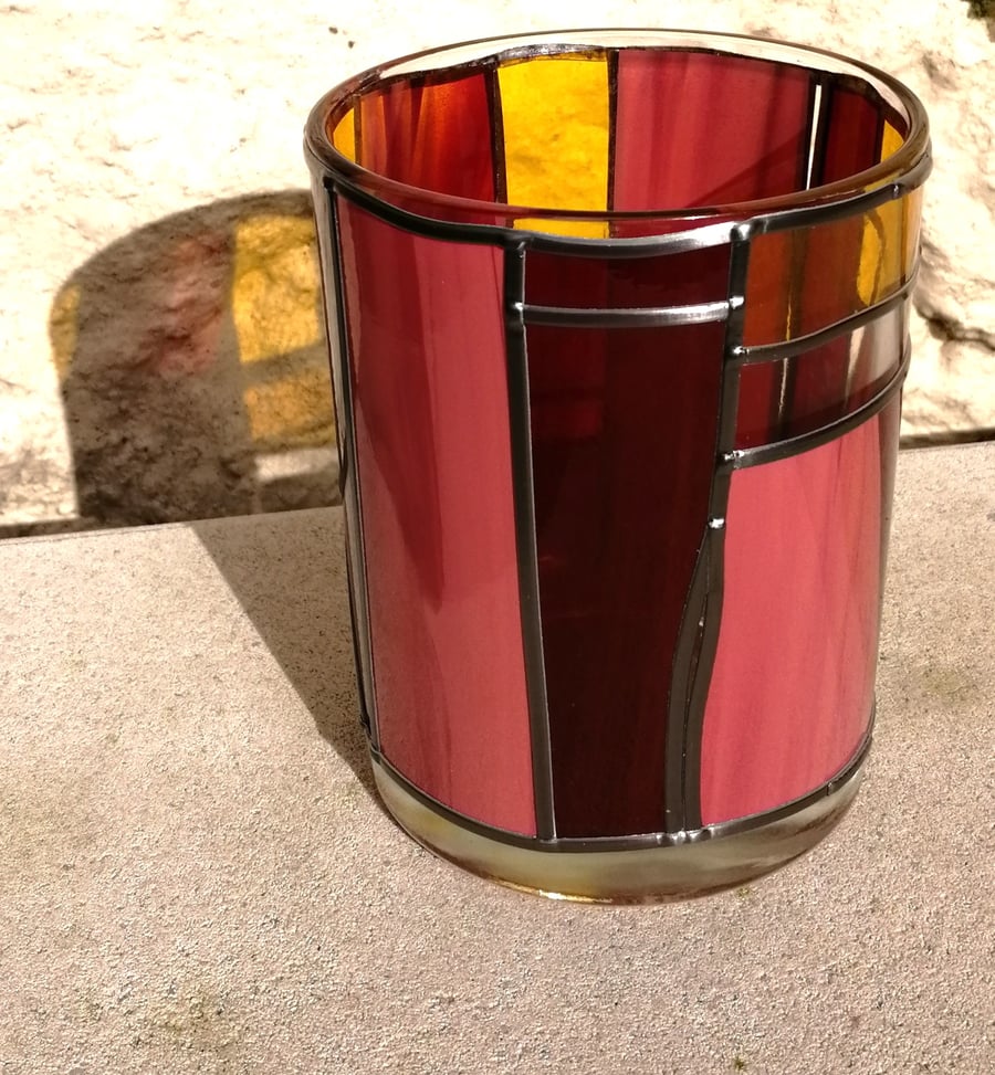 Fire Fly Fun is a Stained Glass Effect Flower Vase with a HandLeaded Art Deco De