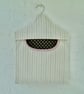 Peg bag in striped canvas fabric with dark green lining and red trim. - Image 6