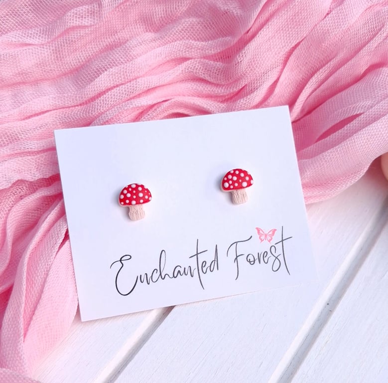 Red Mushroom Stud Earrings, Cottagecore Jewellery, Accessories & Gifts