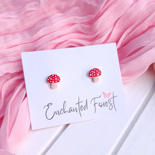 Red Mushroom Stud Earrings, Cottagecore Jewellery, Accessories & Gifts