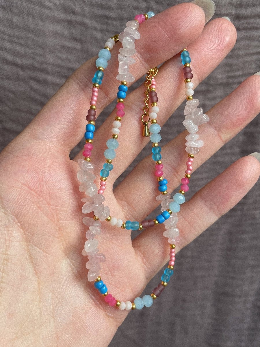 Handmade beaded fairy necklace with stones, gift for 
