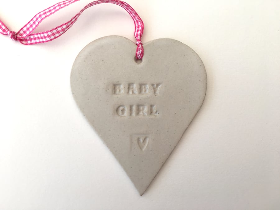  'Baby girl' Loveheart hanger, ceramic lovehearts, home decor, pottery,